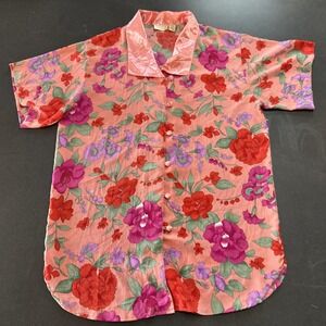 VTG Victorias Secret Gold Label Floral Pajama Top Robe M L Bright Colorful Silky